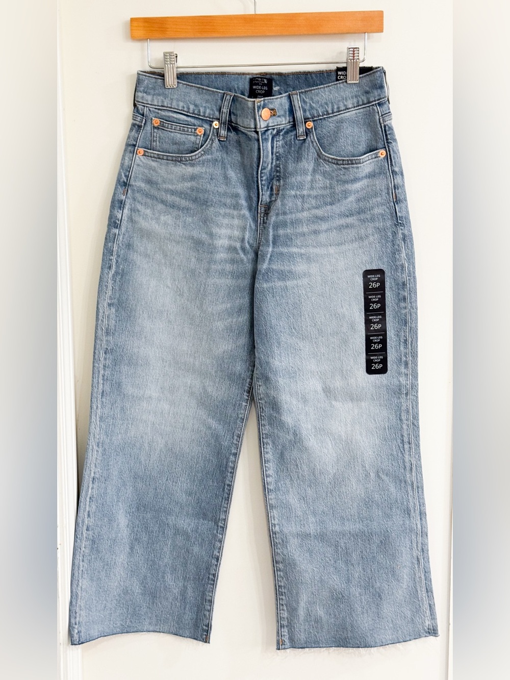 J. Crew Wide-Leg Crop Jeans Raw Hemline Med-Light Wash Sz 26 petite NWT